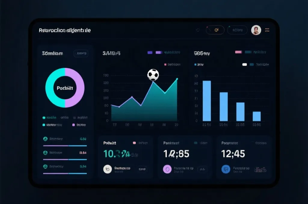 A sleek digital interface displaying abstract probability charts and sports performance metrics, no betting logos